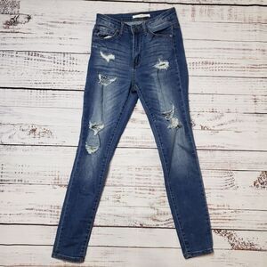 Kancan Kan Can Women's High  Rise Destroyed Skinny Distressed Jeans - Size 25
